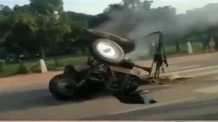 burnt tractor